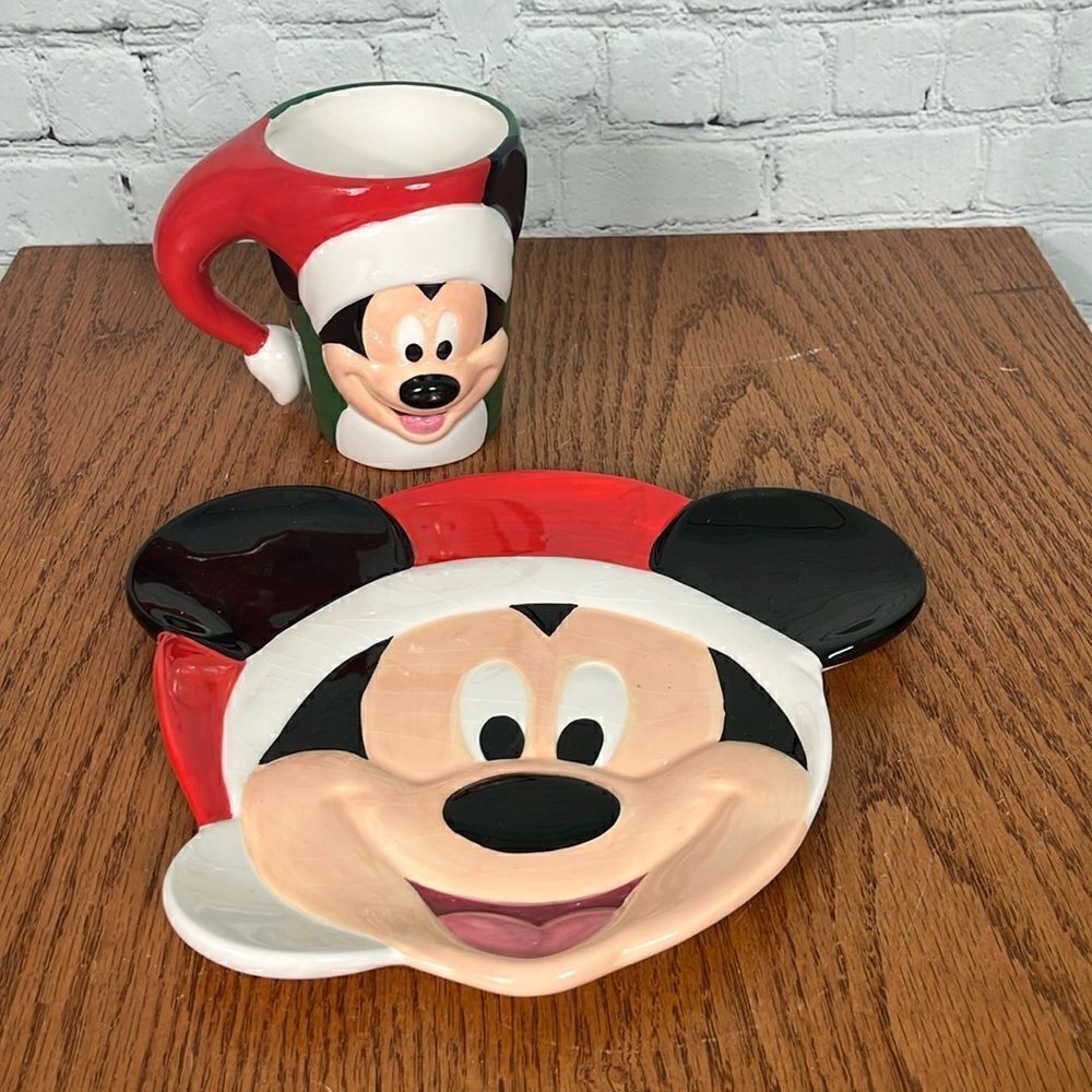 Disney Mickey Mouse 3D Cookies & Milk for Santa Plate & Cup